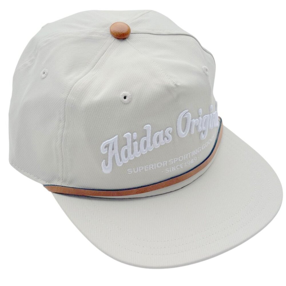 Adidas Originals Beige Brown Faux Suede Rope Adjustable Flat Brim Hat Ball Cap